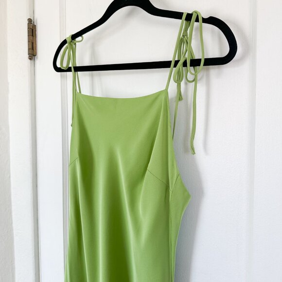 Cult Gaia | 100% Silk Giselle Asymmetric Tasseled Linen Dress in Lime Green - Picture 7 of 11